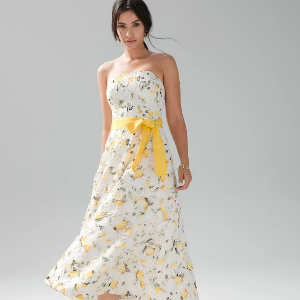 WHBM Strapless Lemon + Lace Dress Size 14 NWOT